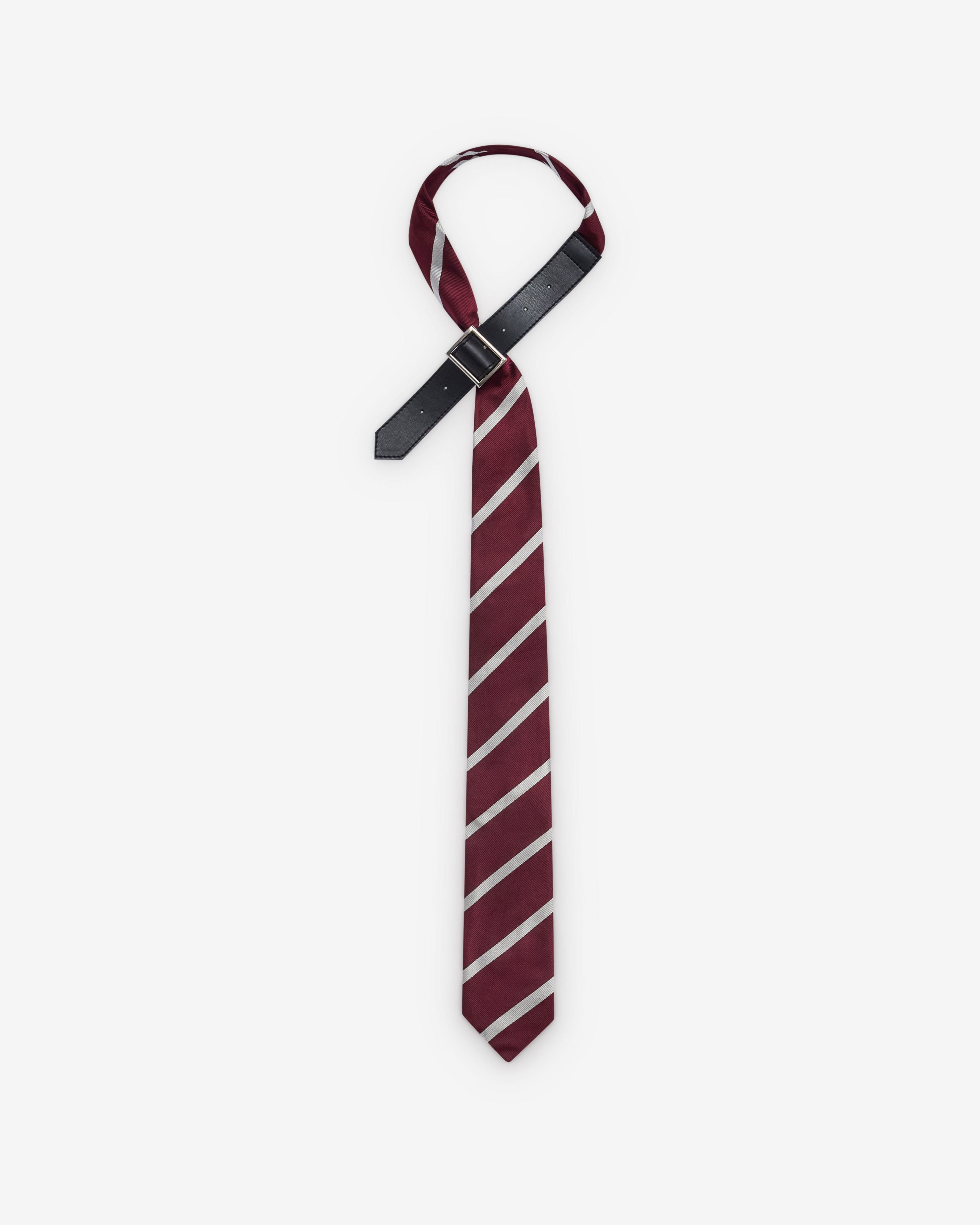 DSM Kei Ninomiya - Striped University Tie - (Burgundy/Cream) by DSM KEI NINOMIYA