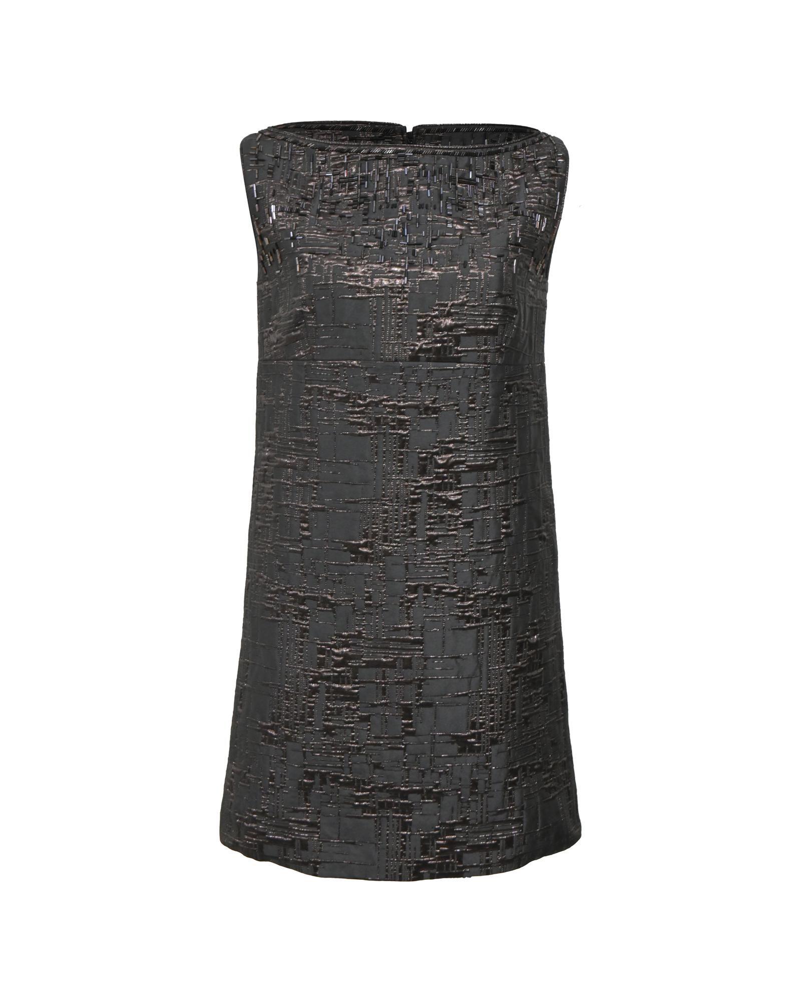 Preloved Embellished Shift Dress Textured Brocade Wo - Black Mini by DSQUARED 2 Preloved Embellished Shift Dress Textured Brocade Wo - Black Mini by DSQUARED 2