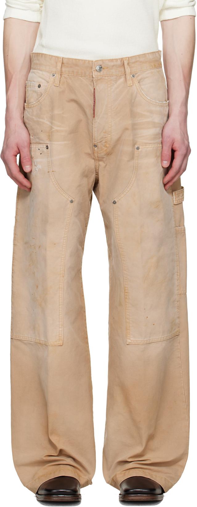 Beige Garment Dyed Baggy Carpenter Trousers by DSQUARED2