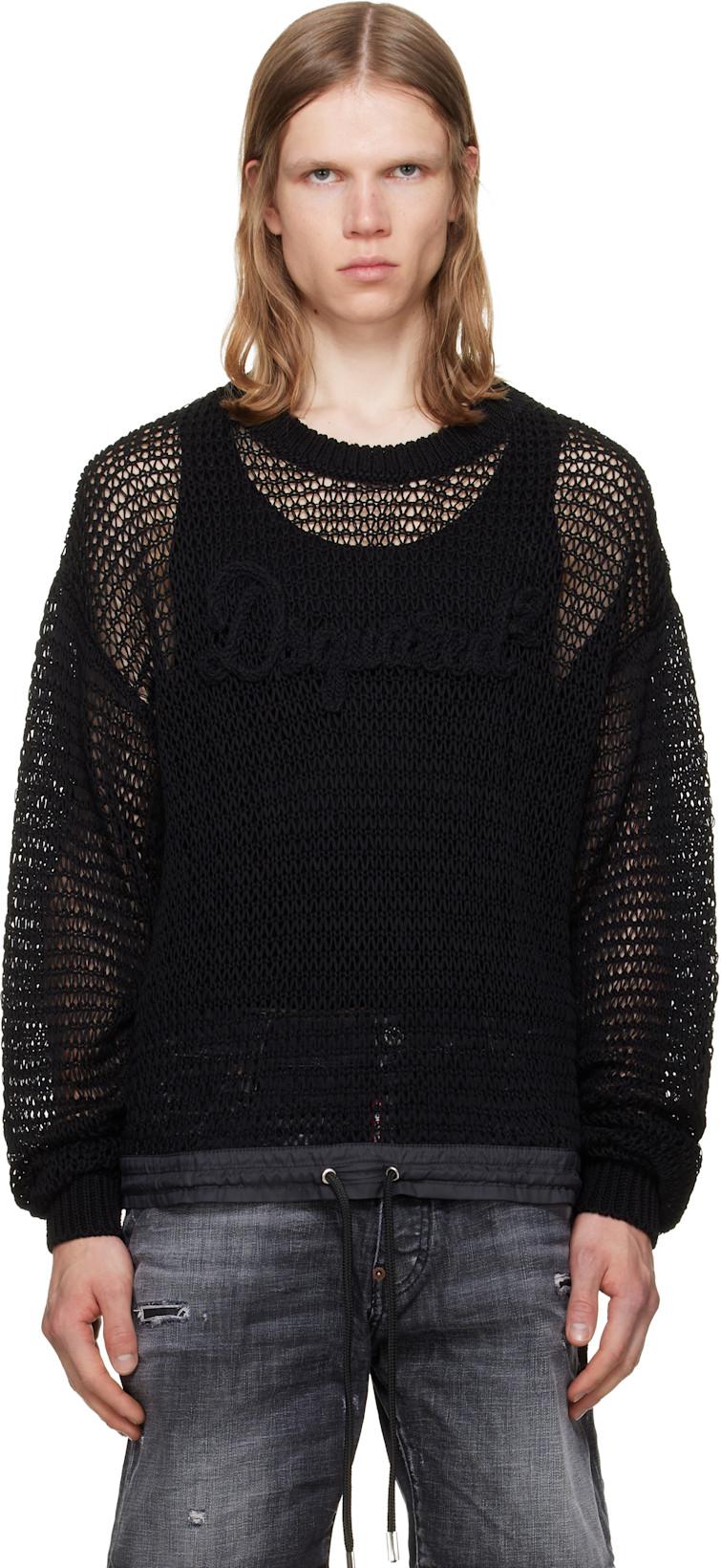 Black 'Dsquared2 Signature' Open Work Sweater by DSQUARED2