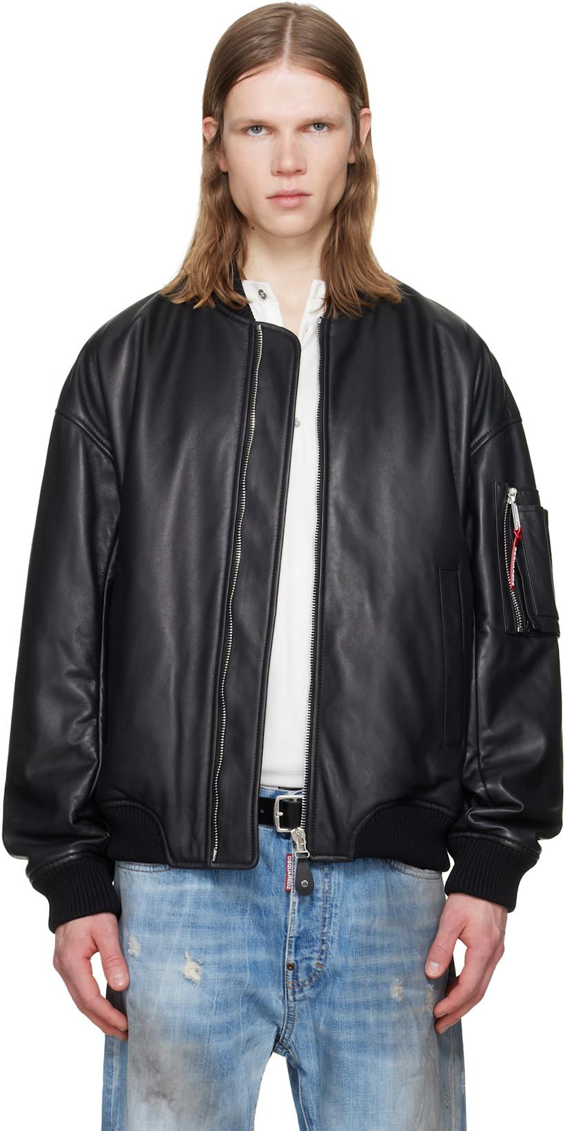 Black Leather Bomber Jacket by DSQUARED2
