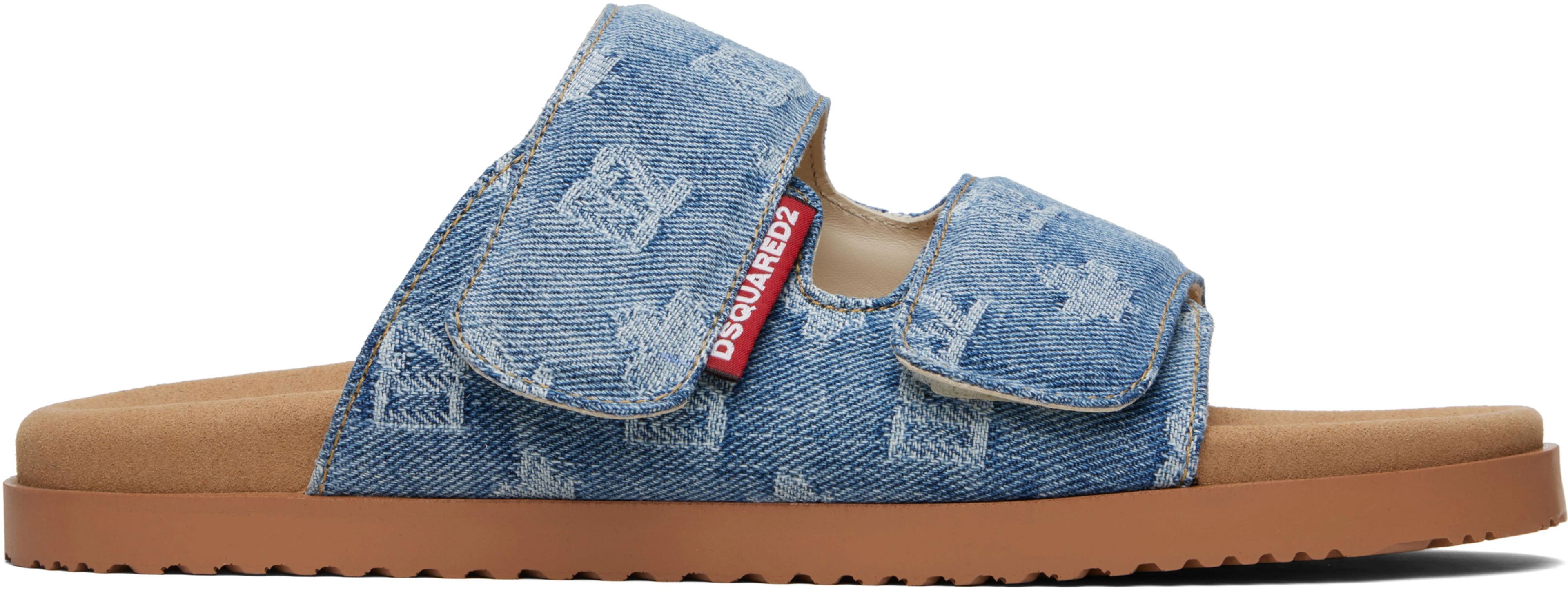 Blue D2 Monogram Sandals by DSQUARED2