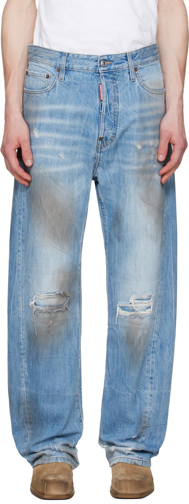 Blue Light Dirty Wash Loose Twist Jeans by DSQUARED2