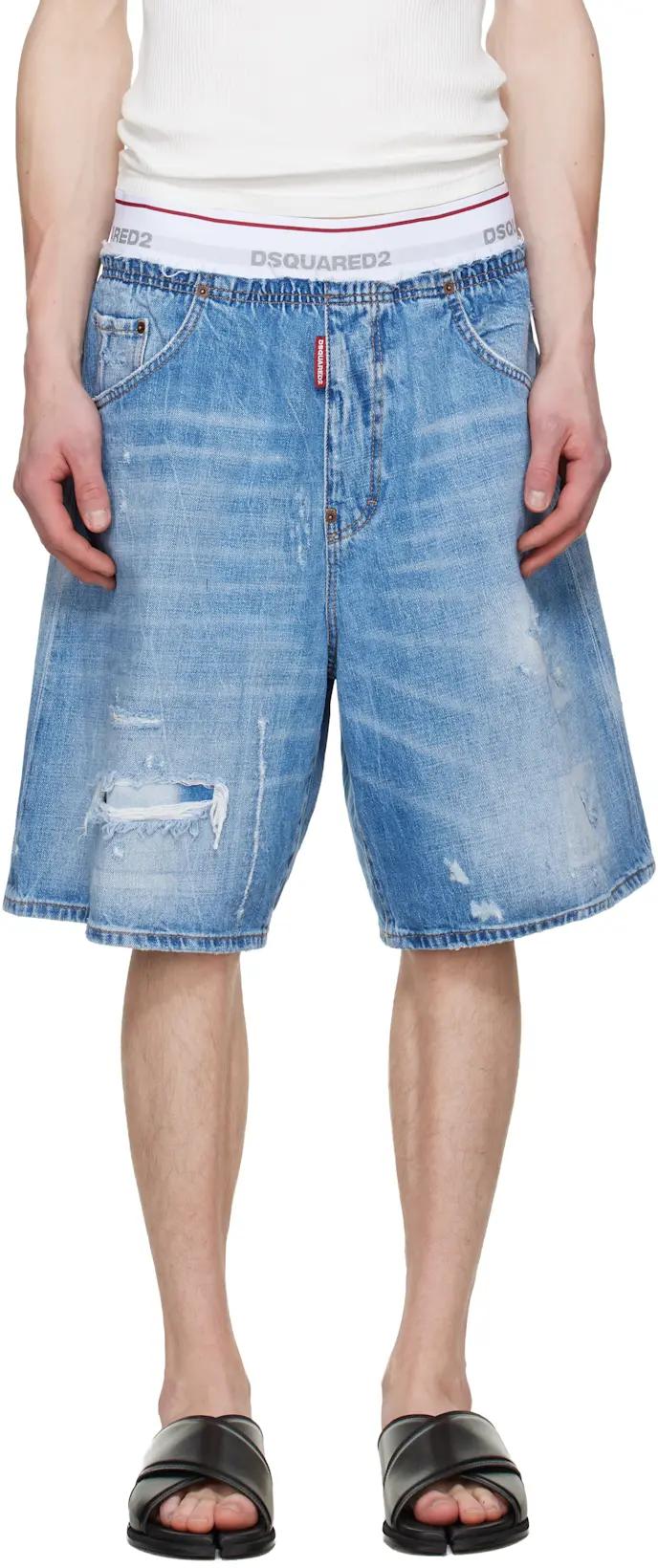 Blue Light Wash Surfer Denim Shorts by DSQUARED2