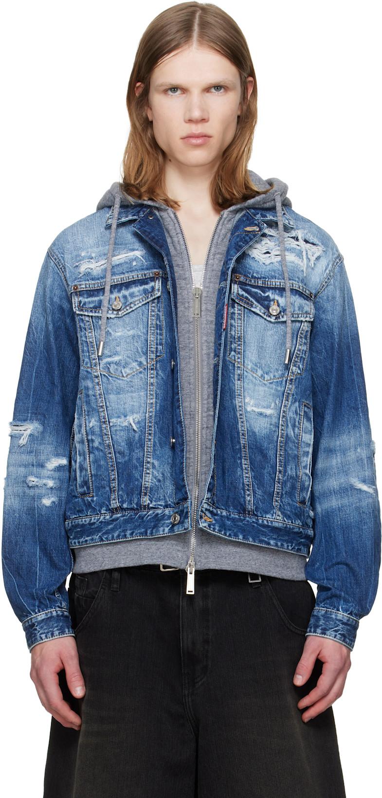 Blue Medium Ripped Wash Over Denim Jacket by DSQUARED2