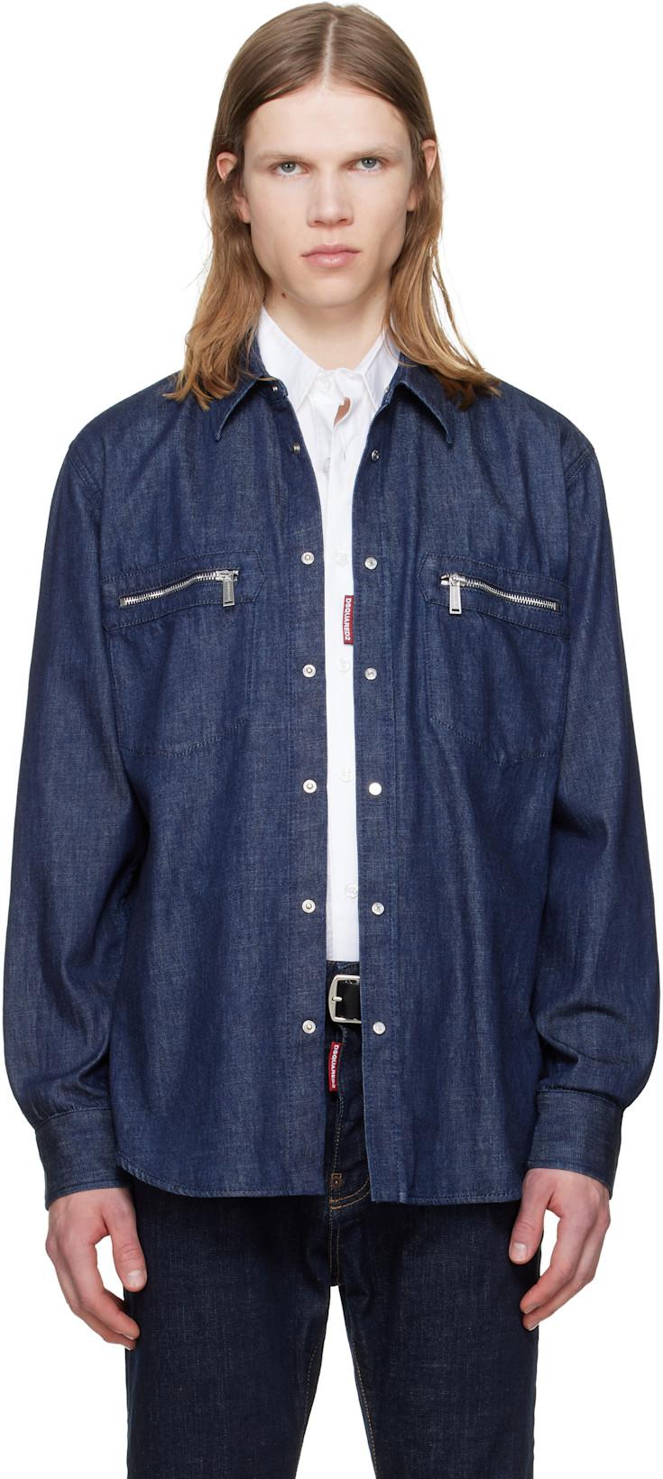 Blue Wet & Dry Wash Denim Biker Shirt by DSQUARED2
