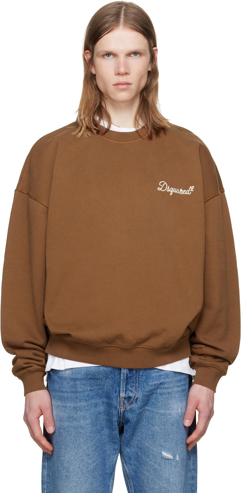 Brown D2 Signature Relax Fit Crewneck Sweatshirt by DSQUARED2