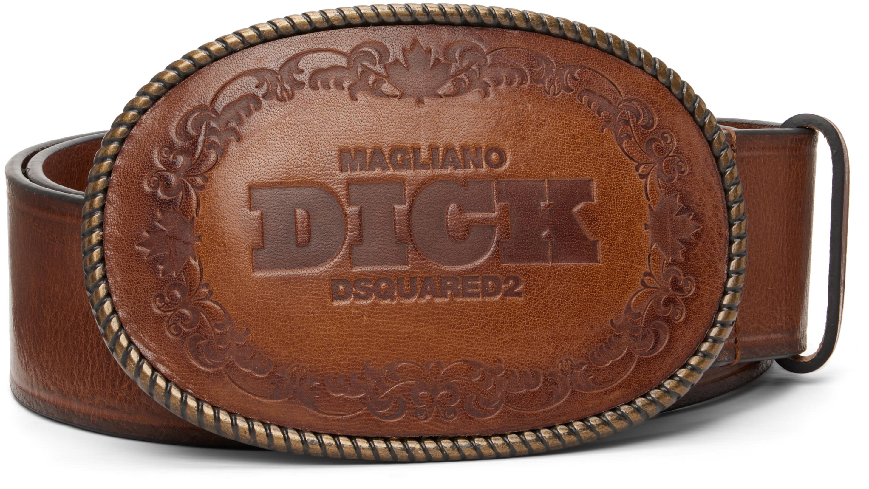 Brown Magliano Edition D2 Embossed 'Dick' Buckle Belt by DSQUARED2