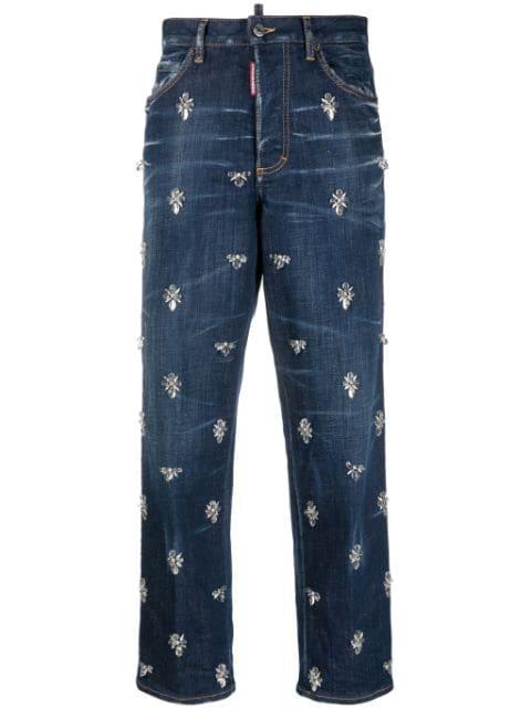 Crystal Flies high-rise cropped jeans by DSQUARED2