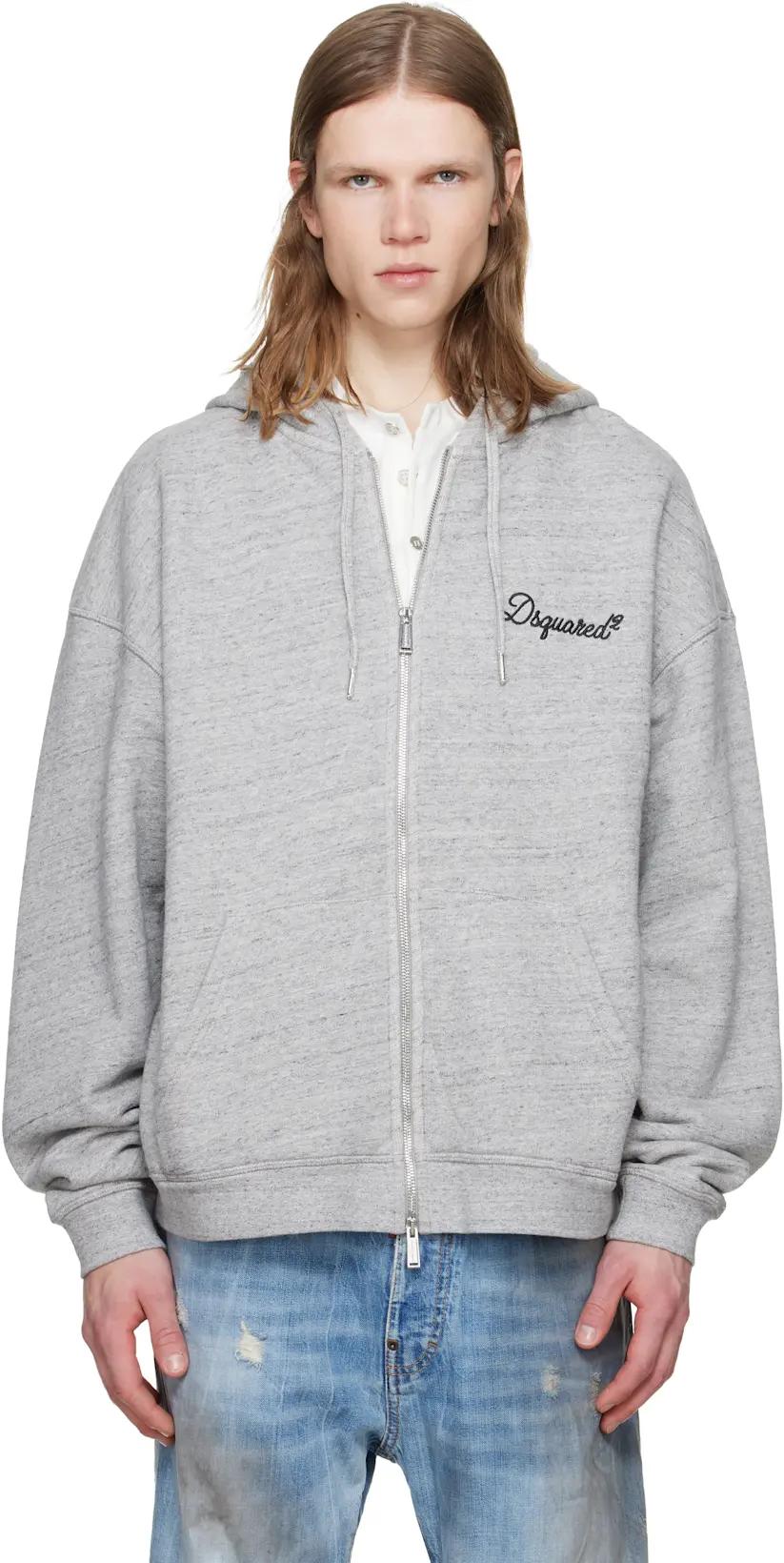 Gray Dsquared2 Signature Relax Fit Zipped Hoodie by DSQUARED2