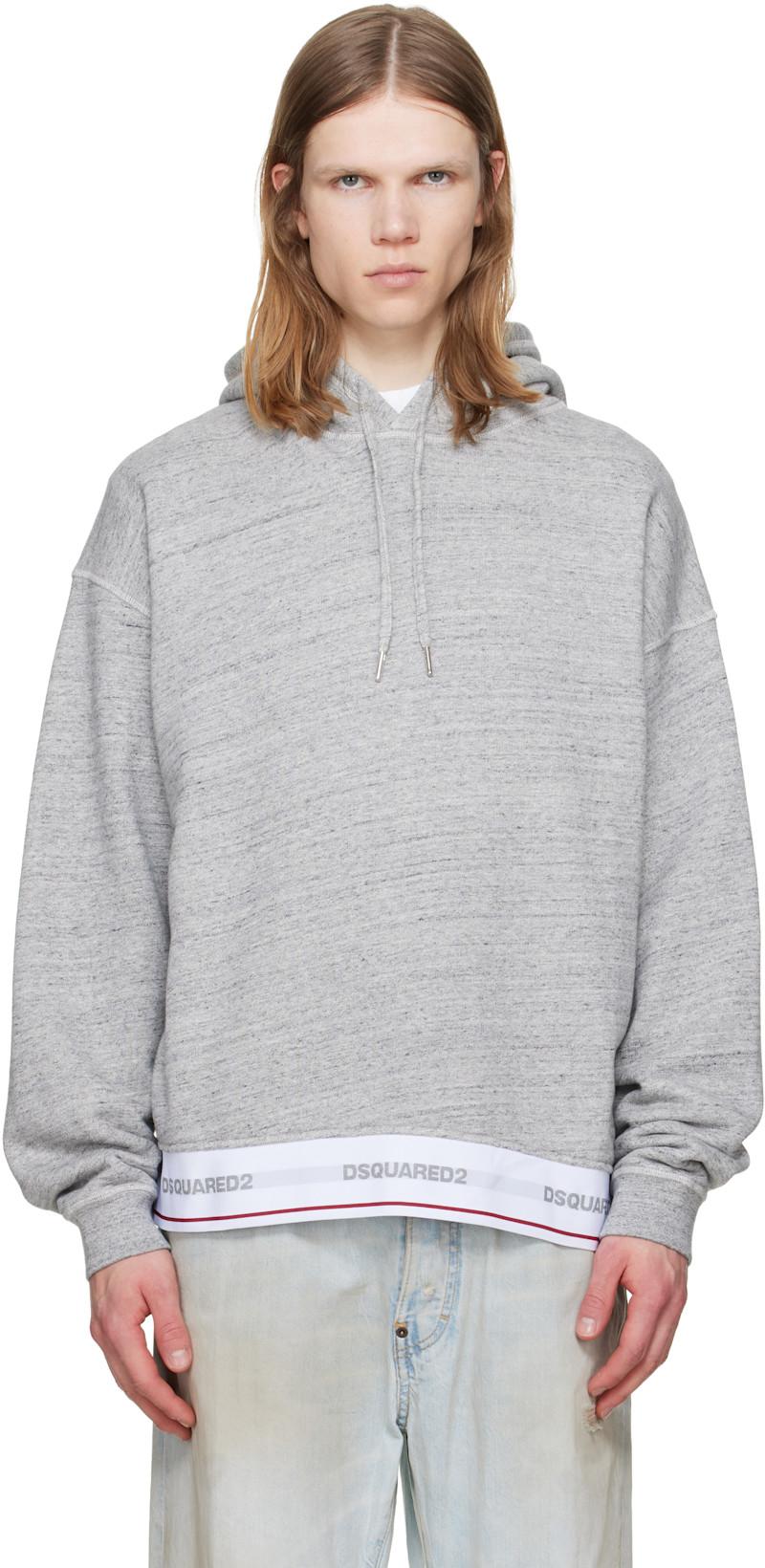 Gray Dsquared2 Tape Relax Fit Hoodie by DSQUARED2