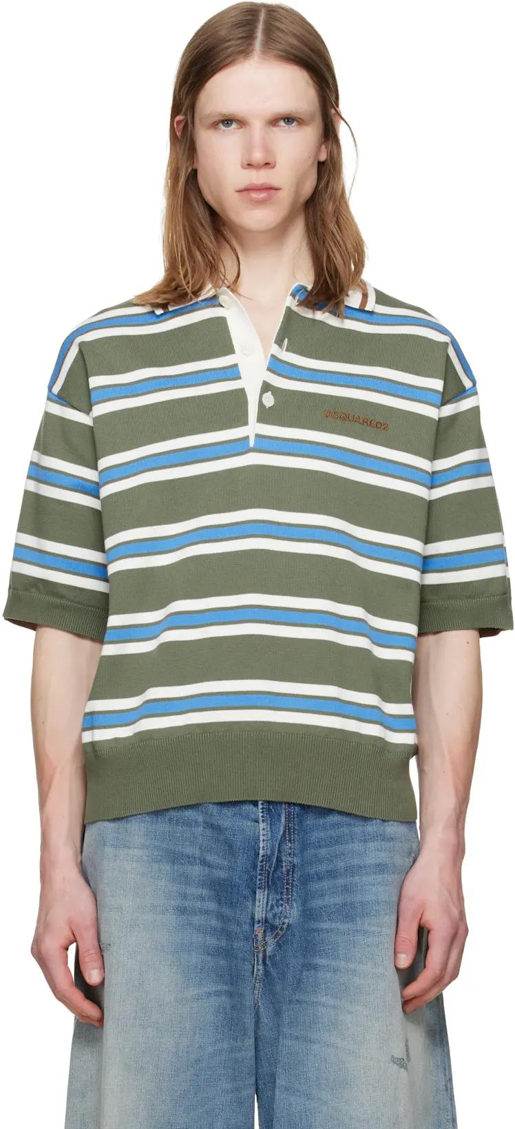 Green Striped Knit Polo by DSQUARED2