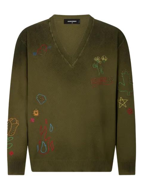 Handmade Scribbles V-neck pullover sweater by DSQUARED2