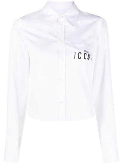 Icon print cropped cotton shirt by DSQUARED2