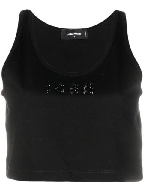Icon rhinestone-embellished cotton crop top by DSQUARED2