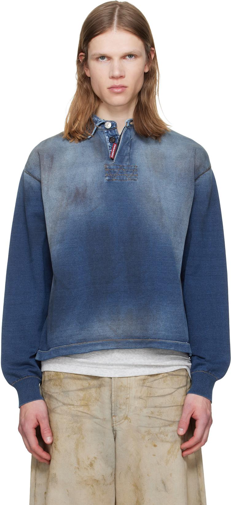 Indigo Denim Effect Knit Long Sleeves Polo by DSQUARED2