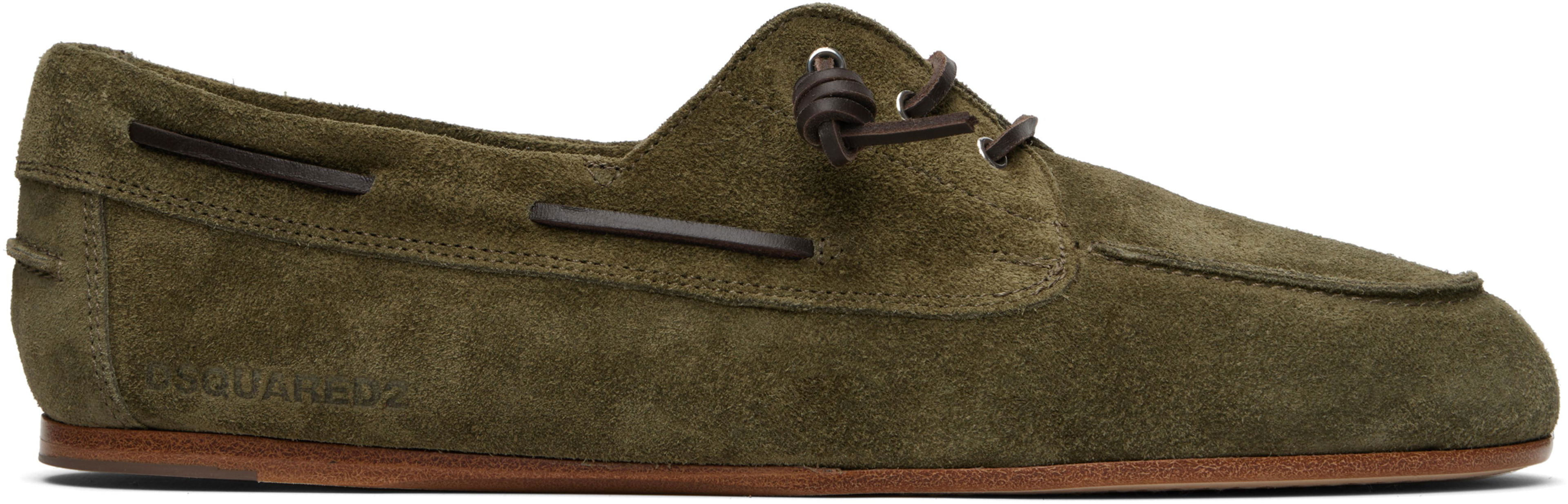 Khaki Embossed-Logo Boat Shoes by DSQUARED2