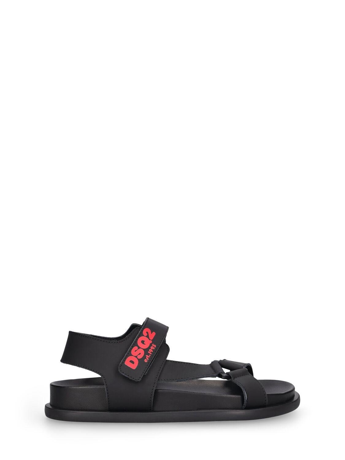 Logo Print Leather Strap Sandals by DSQUARED2