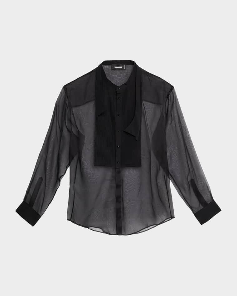 Men's Bow Tie Drop-Shoulder Sheer Silk Shirt by DSQUARED2