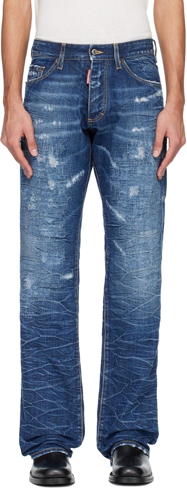Navy Dark Scratch Wash 'The American' Jeans by DSQUARED2