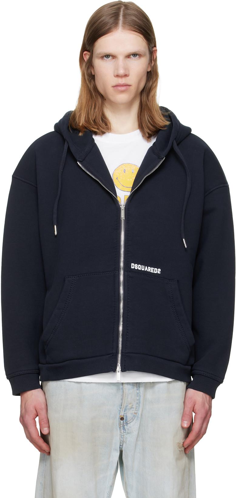 Navy Dsquared2 Logo Boyfriend Fit Zipped Hoodie by DSQUARED2