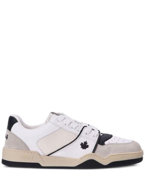 Spiker leaf-embroidered leather sneakers by DSQUARED2