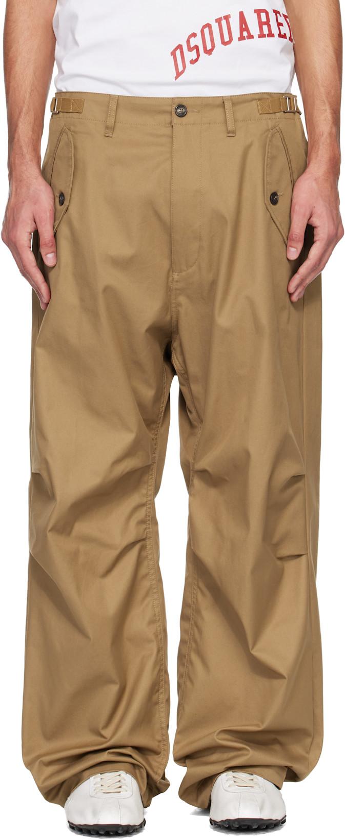 Tan Utility Wide Cargo Pants by DSQUARED2