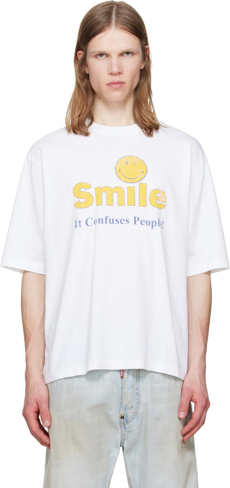 White Smiley Dyed & Destroyed Loose Fit T-shirt by DSQUARED2