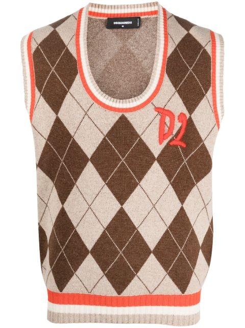 argyle-patern wool-silk vest by DSQUARED2