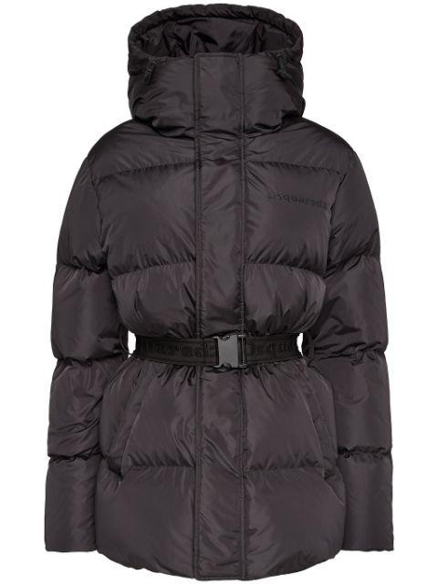 belted puffer coat by DSQUARED2