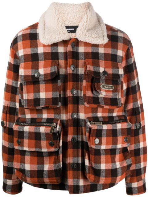 check-print shearling jacket by DSQUARED2