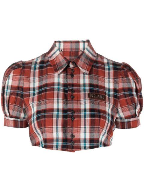 checked puff-sleeve shirt by DSQUARED2