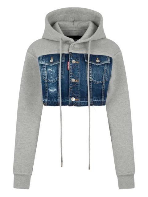 cropped denim-mix hoodie by DSQUARED2