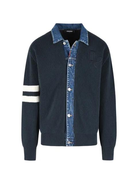 denim-collar ribbed cardigan by DSQUARED2