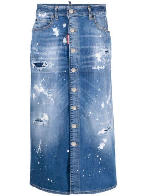 distressed-effect denim midi skirt by DSQUARED2
