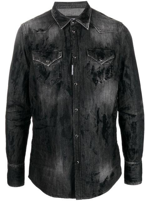 distressed-finish denim shirt by DSQUARED2