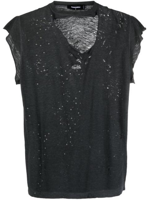 distressed-finish raw-cut T-shirt by DSQUARED2