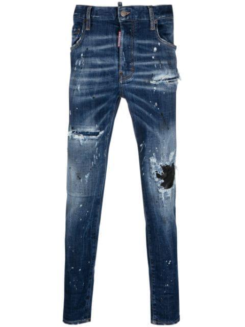 distressed low-rise skinny jeans by DSQUARED2