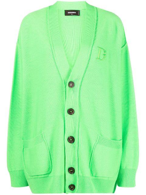 embroidered-logo virgin wool cardigan by DSQUARED2