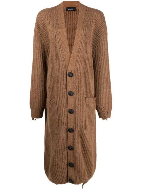 extra-long distressed knitted cardigan by DSQUARED2