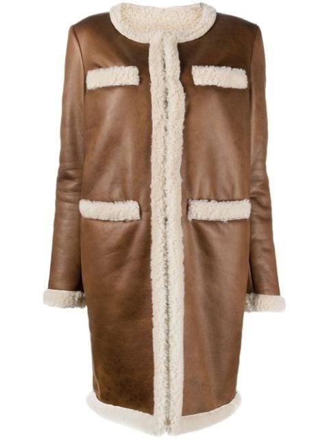 faux-shearling collarless coat by DSQUARED2