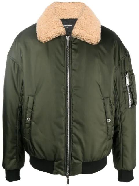 faux shearling-trim zip-up bomber jacket by DSQUARED2