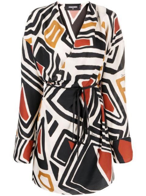 geometric-print wrap dress by DSQUARED2
