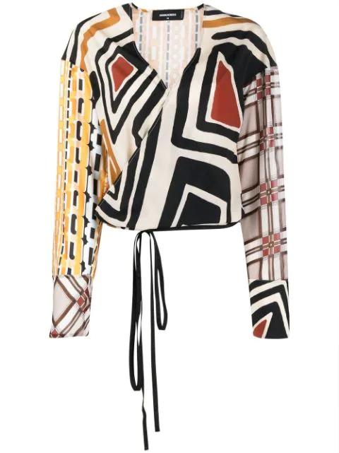 geometric-print wrap-front blouse by DSQUARED2
