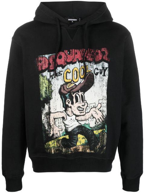 graffit-print cotton hoodie by DSQUARED2