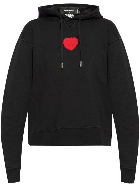 heart-patch cotton hoodie by DSQUARED2