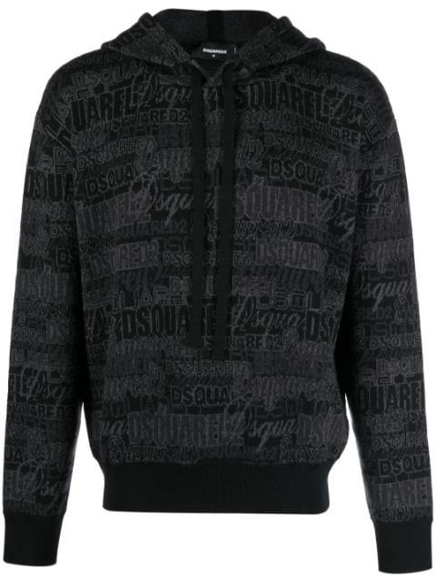 intarsia-knit drawstring hoodie by DSQUARED2