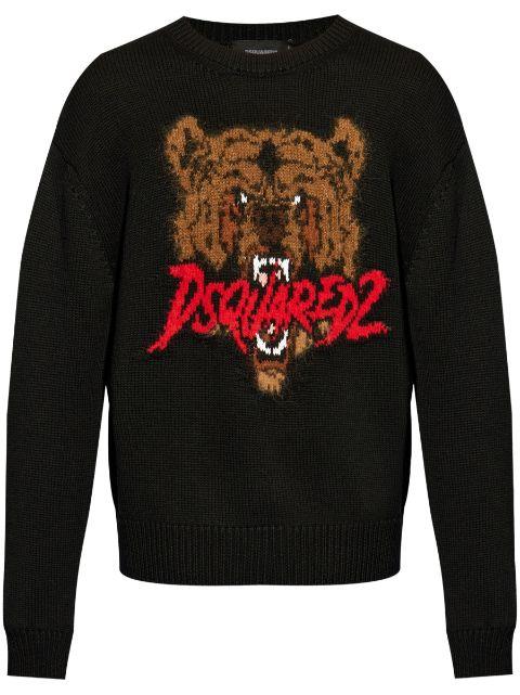 intarsia knit-logo wool-blend jumper by DSQUARED2