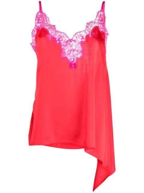 lace-panelled asymmetric cami top by DSQUARED2
