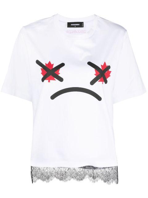 lace-trim graphic-print T-shirt by DSQUARED2